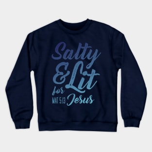 Salty and Lit for Jesus - Gradient Blue Distress Crewneck Sweatshirt